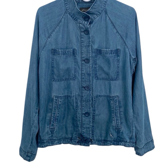 Eddie Bauer Lightweight Blue Chambray Jacket Sz S - Picture 1 of 10